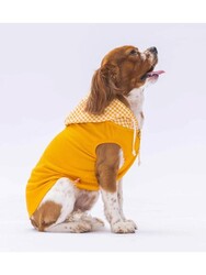 Pawstar Sarı Gingham Kapşonlu Kedi Köpek Tişörtü Kedi Köpek Kıyafeti XL - Thumbnail