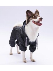 Pawstar Siyah Muson Köpek Tulum Yağmurluğu Köpek Yağmurluk Köpek Kıyafeti Köpek Elbisesi 2XL - Thumbnail
