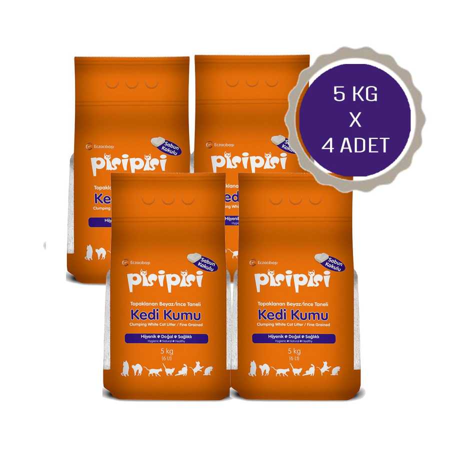 Pisipisi İnce Taneli Sabun Kokulu Topaklaşan Kedi Kumu 4X5 KG Doğal