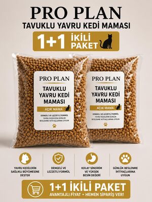 ProPlan - Pro Plan Tavuklu Yavru Kedi Maması Açık Mama 2 Kg (1+1 Avantaj Paket)