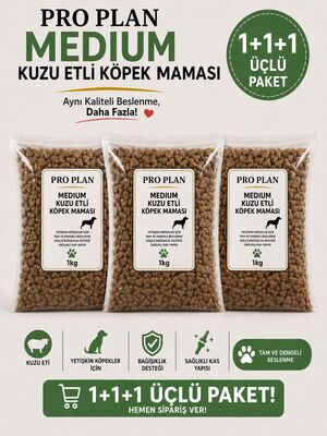 Pro Plan - ProPlan Medium Kuzu Etli Köpek i Maması Açık Mama 3 Kg (1+1+1 Kg Avantaj Paket)