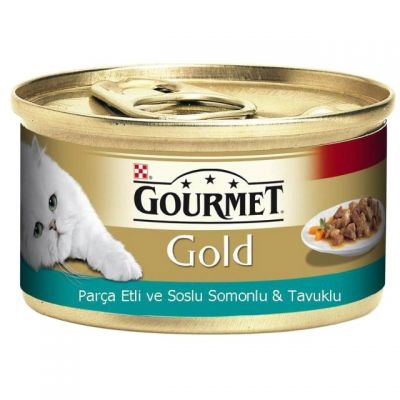 Gourmet - Gourmet Gold Parça Etli Somon-Tavuk Konserve Kedi Maması 85 Gr