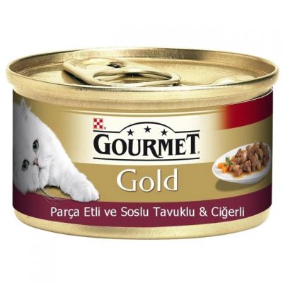 Gourmet - Gourmet Gold Parça Etli Tavuk Ciğerli Konserve Kedi Maması 85Gr
