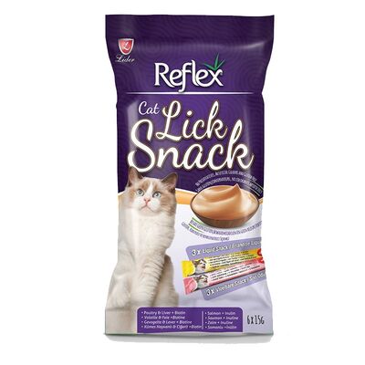 Reflex - Reflex Lick Snack Kümes Hayvanlı ve Somonlu Sıvı Kedi Ödül Maması 15gr (6'lı)