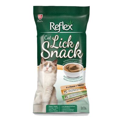 Reflex - Reflex Lick Snack Peynir Ciğer ve Sosisli Sıvı Kedi Ödül Maması 15gr (8'li)