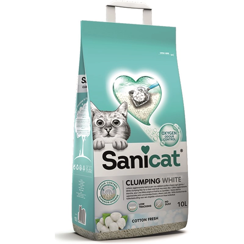 Sanicat - Sanicat Clumping White Cotton Fresh Oksijen Kontrol Süper Topaklanan Kedi Kumu 10Lt