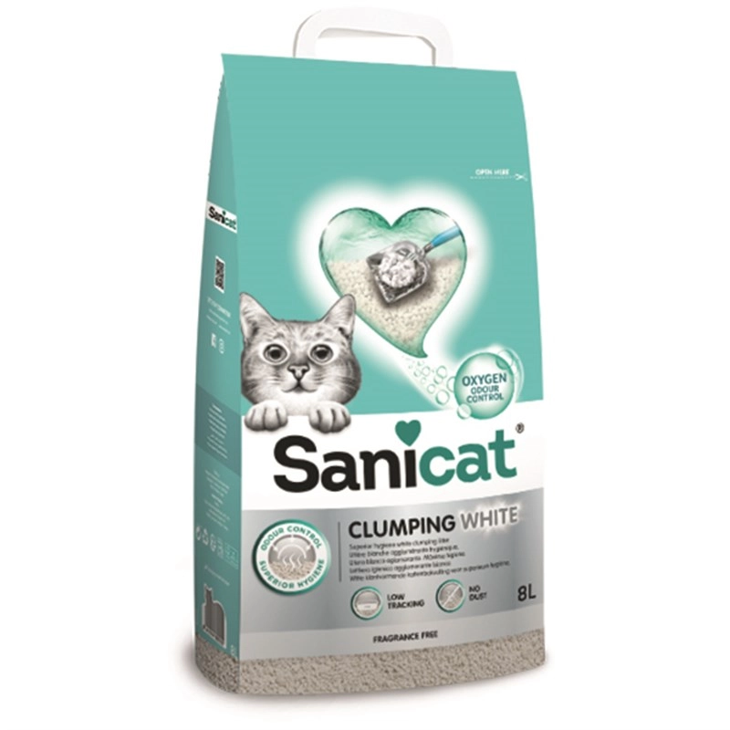 Sanicat - Sanicat Clumping White Fragrance Free Oksijen Kontrol Süper Topaklanan Kedi Kumu 8Lt