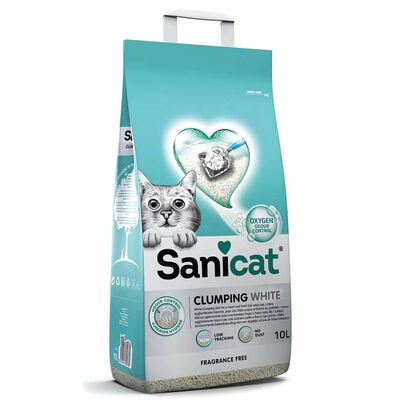 Sanicat - Sanicat Clumping White Fragrance Free Oksijen Kontrol Süper Topaklanan Kedi Kumu 10 Lt