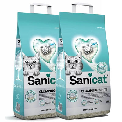 Sanicat - Sanicat Clumping White Fragrance Free Oksijen Kontrol Süper Topaklanan Kedi Kumu 10Lt - 2 Adet
