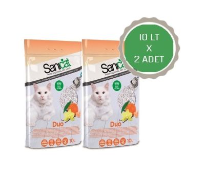 Sanicat - Sanicat Duo Mandalina ve Vanilyalı Doğal Kedi Kumu 2X10 Lt