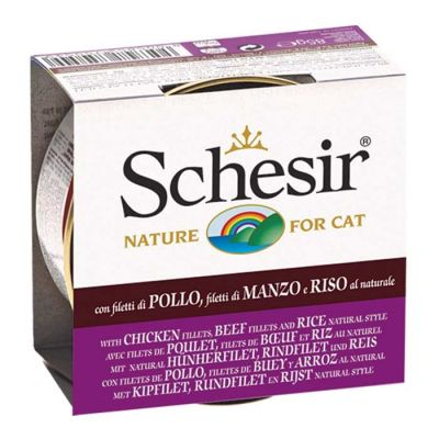 Schesir - Schesir Doğal Tavuk Sığır Eti ve Pirinçli Kedi Konservesi 85 Gr