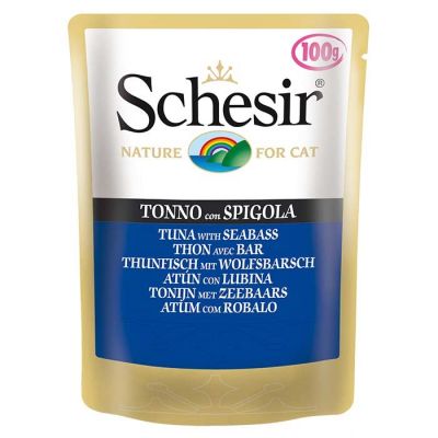 Schesir - Schesir Jelly Ton Balıklı ve Levrekli Pouch Kedi Konservesi 100Gr