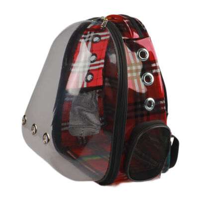 Miapet - Şeffaf Astronot Kedi Köpek Taşıma Çantası 42X22X33 Cm Ekose Kırmızı