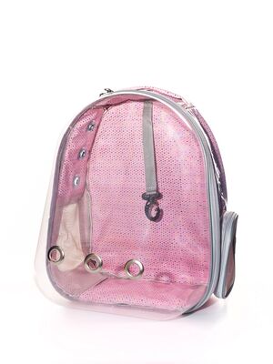 Miapet - Şeffaf Astronot Kedi Köpek Taşıma Çantası 42X22X33 Cm Pixel Deri Pembe