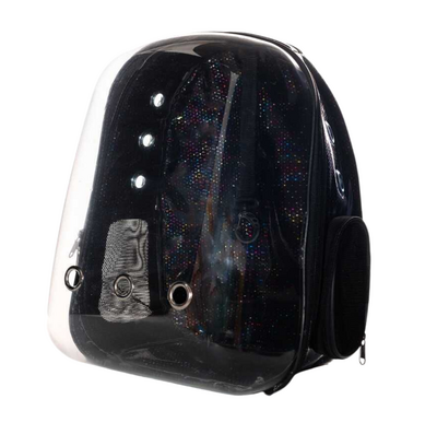 Miapet - Şeffaf Astronot Kedi Köpek Taşıma Çantası 42X22X33 Cm Pixel Deri Siyah