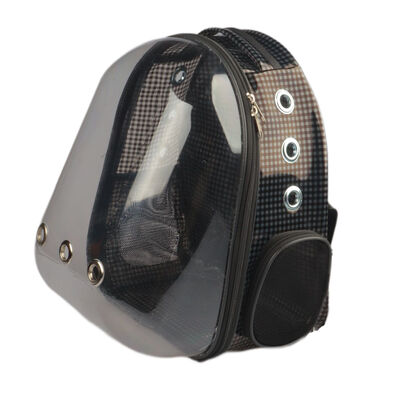 Miapet - Şeffaf Astronot Kedi Köpek Taşıma Çantası 42X22X33 Cm Siyah Ekose