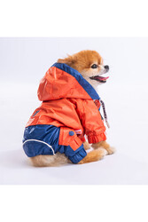 Turuncu-lacivert Bicolor Köpek Tulum Yağmurluğu Köpek Yağmurluk Köpek Kıyafeti Köpek Elbisesi M - Thumbnail