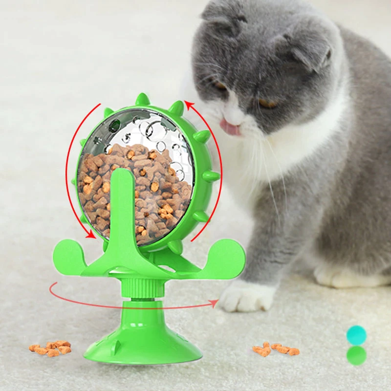 Miapet - Vantuzlu 360 Derece Dönebilen Mama Kaplı Eğlenceli Eğitici Kedi-köpek Ödül Oyuncağı YEŞİL
