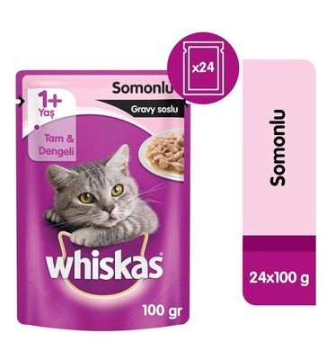 Whiskas - Whiskas Somon Balıklı Yetişkin Konserve Kedi Maması 100 Gr 24 Adet