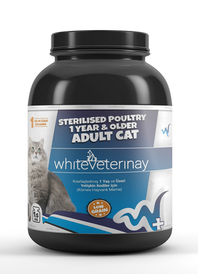WhiteVeterinay - WhiteVeterinay Az Tahıllı Kısırlaştırlmış Kümes Hayvanlı Kedi Maması 1,5 kg