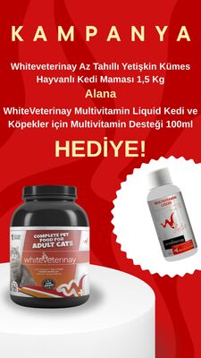 WhiteVeterinay - Whiteveterinay Az Tahıllı Yetişkin Kümes Hayvanlı Kedi Maması 1,5 Kg (Multi Vitamin Likit Hediyeli)